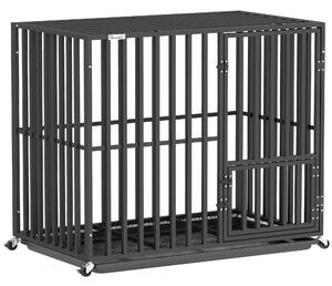 PawHut Heavy Duty Dog Crate, Dog Cage with Wheels for Medium Large Breeds, Metal Pet Kennel with Removable Tray