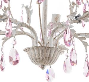 Kate chandelier, 5-bulb white, pink crystals