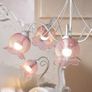 Mia hanging lamp with five net lampshades in pink