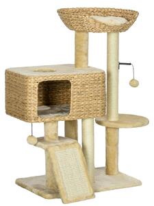 PawHut 95cm Cat Tree Tower for Indoor Cats, with Scratching Post, Cat House, Toy Ball, Platform - Beige