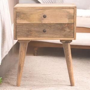 Solid Mango Wood Bedside Table with Nordic Legs and Clear Natural Finish, Bedside Cabinet with 2 Drawers, 35L x 45W x 57H cm, Brown Aosom UK