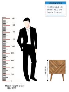 100% Solid Wood 2-Drawer Bedside Table with Zig-Zag Geometric Front, Desk with Hand-Finished Craftsmanship, 35L x 45W x 58H cm, Brown Aosom UK