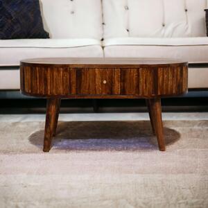 Solid Mango Wood Round Coffee Table with 2 Smooth-Gliding Drawers, Handcrafted Eco-Friendly Desk for Living Room, 50L x 80W x 40H cm, Brown Aosom UK