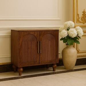 Solid Mango Wood Arco Groove Sideboard with Whimsical Animal Motif, 2-Door Sideboard Ideal for Living Room, 35L x 75W x 71H cm, Brown Aosom UK