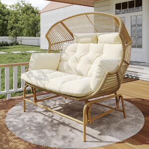 Elegant Garden Rocking Chair with Smooth Motion, Comfortable Hanging Chair with Thick Cushions, 145L x 85W x 143H cm, Beige Aosom UK