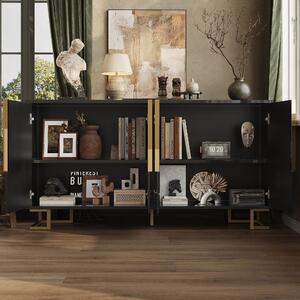 Stylish Sideboard with 2 Doors, 4 Shelves and Geometric Door Design, Durable Cabinet with Slim Metal Feet, 152L x 40W x 75H cm, Black Aosom UK