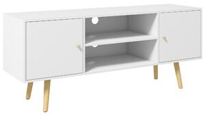 HOMCOM TV Unit Cabinet for TVs up to 55 Inches, TV Stand with Storage Shelves and Wood Legs for Living Room, White Aosom UK