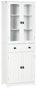 HOMCOM Kitchen Cupboard, Freestanding Storage Cabinet with 2 Adjustable Shelves, Drawer and Glass Door for Living Room, Dining Room, 160cm, White