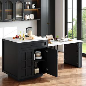 Extendable Bar Table with 2 Drawers and 4 Compartments, Expandable Kitchen Island for 2–6 People, 133-202L x 70W x 93.5H cm, Black Aosom UK