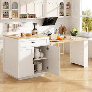 Extendable Bar Table with 2 Compartments and Side Spice Rack, Expandable Kitchen Island for 2–6 People, 133-202L x 70W x 93.5H cm, White Aosom UK