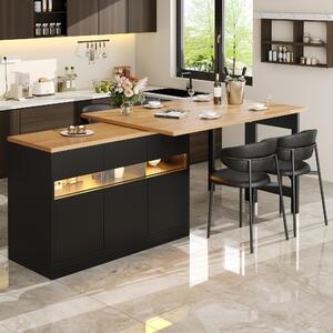 Extendable Bar Table with App-Controlled LED Lighting, Modern Kitchen Island with 360° Swivel Function, 120-180L x 40W x 71.5H cm, Black Aosom UK