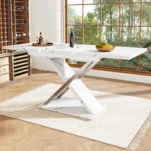 Extendable Dining Table with Locking Silent Metal Guide Rails, Space-Saving Table for 6 to 8 People, 118-157L x 75W x 76.5H cm, White Aosom UK