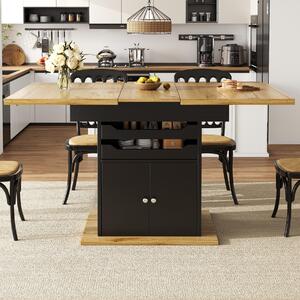 Telescopic Dining Table with Pull-Out Drawers & Integrated Cabinet, Extendable Kichen Table for 4-6 people, 110-140L x 80W x 76H cm, Black Aosom UK