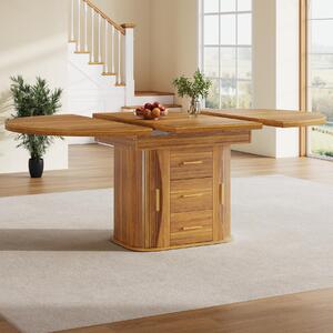 Extendable Dining Table with 3-Tier Hidden Storage and Sliding Rail, Round Kitchen Table for 6 People, 118-158L x 118W x 77H cm, Walnut Aosom UK
