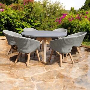 Luna Round Outdoor Concrete Dining Table with 6 Sol Dining Chairs