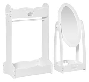 HOMCOM Children's Dressing Area Set with 360° Rotatable Mirror, Clothes Hanging Rail, and Storage Shelves, White