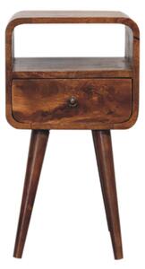 Mini Chestnut Curved Bedside with Open Slot