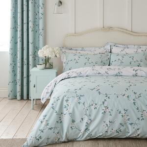 Edith Duck Egg Floral Reversible Duvet Cover and Pillowcase Set