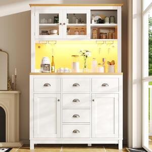 Farmhouse Style Sideboard with Spacious Shelves and Drawers, Versatile Storage Cabinet with Drink Holders, 104L x 40W x 180H cm, White Aosom UK