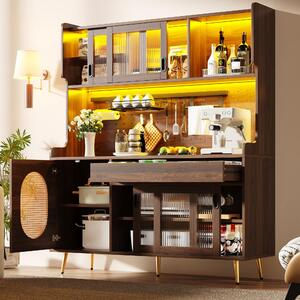Country Style Sideboard with App-Controlled LED Light Strip, Sturdy Cabinet for Living & Dining Area, 145L x 39W x 171H cm, Brown Aosom UK