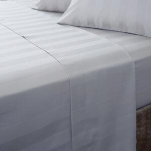 Hotel Cotton 230 Thread Count White Stripe Flat Sheet