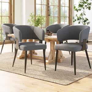 Set of 4 Modern Dining Chairs with Ergonomic Lumbar Support, Upholstered Fabric Chairs with Curved Backrest, 54L x 50W x 81.5H cm, Gray Aosom UK