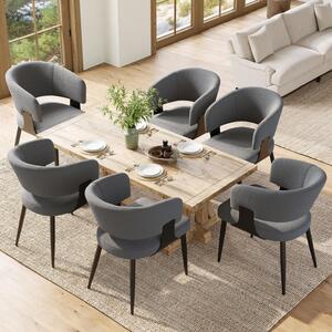Set of 6 Modern Dining Chairs with High‑Resilience Foam Seat, Upholstered Chairs with Ergonomic Curved Back, 54L x 50W x 81.5H cm, Gray Aosom UK