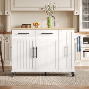 Sleek Kitchen Trolley with Drop Leaf, Pull-Out Organiser, Mobile Kitchen Island with Lockable Castors, 120L x 40W x 90H cm, White+Natural Aosom UK