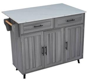 Sleek Kitchen Trolley with 2 Drawers and Foldable Tabletop, Mobile Kitchen Island with Wood Veneer, 129L x 46W x 91.5H cm, Grey+White Aosom UK