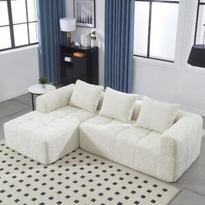 Modular L-Shaped Sofa with Deep Seating and Sleeper Function, Upholstered Lounge Couch for Living Area, 250L x 158W x 60H cm, Beige Aosom UK