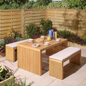 Prestige Wooden Garden Dining Table With 2 Benches and Cushions In Natural