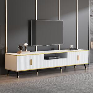 Modern TV Entertainment Center with 4 Doors & Drawer, Spacious TV Stand for Living Room or Bedroom, 200L x 40W x 46H cm, White Aosom UK