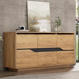 Modern Storage Cabinet with Soft-Close Hinges & Adjustable Shelves, Multifunctional Sideboard for Living Areas, 140L x 40W x 70H cm, Wood Aosom UK