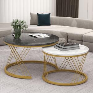 Set of 2 Modern Nesting Marble Coffee Tables with Metal Frame, Round Side Tables for Living Room, Bedroom, Study, 70x70x45 cm, Grey Aosom.UK