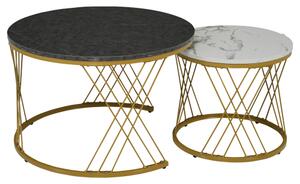 Set of 2 Modern Nesting Marble Coffee Tables with Metal Frame, Round Side Tables for Living Room, Bedroom, Study, 70x70x45 cm, Grey Aosom.UK