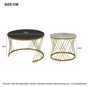 Set of 2 Modern Nesting Marble Coffee Tables with Metal Frame, Round Side Tables for Living Room, Bedroom, Study, 70x70x45 cm, Grey Aosom.UK