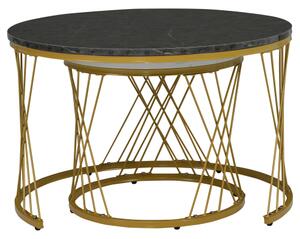 Set of 2 Modern Nesting Marble Coffee Tables with Metal Frame, Round Side Tables for Living Room, Bedroom, Study, 70x70x45 cm, Grey Aosom.UK