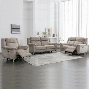 Mankato Fabric Electric Recliner Sofa Suite In Fossil