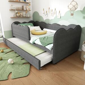 Upholstered Daybed with Pull-Out Trundle & Removable Front Rail, Space-Saving Sofa Bed for Compact Flats, 197L x 99W x 70H cm, Grey Aosom UK