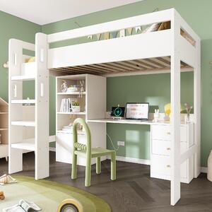Kids' High Sleeper Loft Bed with Built-in Storage and Soft‑Close Drawers, Bunk Bed with USB/Type‑C Charging, 196L x 108W x 175H cm, White Aosom UK