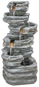 Outsunny Outdoor Fountain, 6-Tier Cascading Waterfall Feature with LED Lights, Resin Freestanding Garden Fountain, Grey