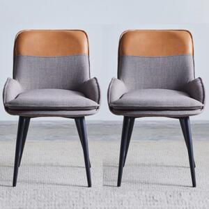 Rolla Light Grey And Tan Fabric Dining Chairs - Pair