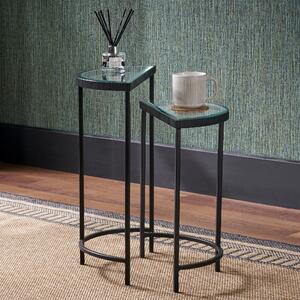 Marazzi Half Moon Side Tables, Bevelled Glass Black