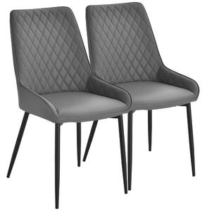 HOMCOM Set Of 2 Quilted PU Leather Dining Chairs with Metal Frame 4 Legs Foot Caps Home Seating Modern Stylish Executive Grey