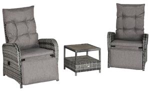 Outsunny 2 Seater Patio Rattan Wicker Chaise Lounge Sofa Set Bistro Conversation Furniture with Cushion for Patio Yard Porch Mixed Grey