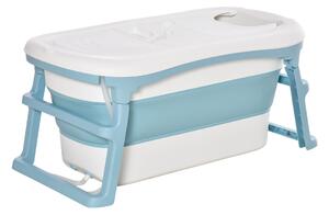 HOMCOM Folding Baby Bath Tub for Toddlers Kids Portable with Non-Slip Pads Top Cover for 1-12 Years Blue