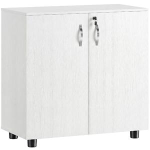 Vinsetto 2-Tier Locking Office Storage Cabinet File Organisation w/ Feet Melamine Coating Aluminium Handles 2 Keys Stylish White Aosom UK