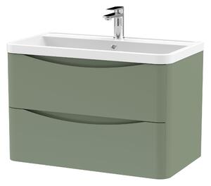 Lunar Wall Mounted 2 Drawer Vanity Unit with Polymarble Basin Satin Green