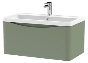Lunar Wall Mounted 1 Drawer Vanity Unit with Polymarble Basin Satin Green