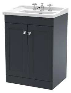Classique Floor Standing 2 Door Vanity Unit with Ceramic Basin Soft Black
